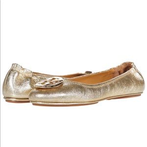 Tory Burch Mini Travel Ballet Gold Flats Size 9